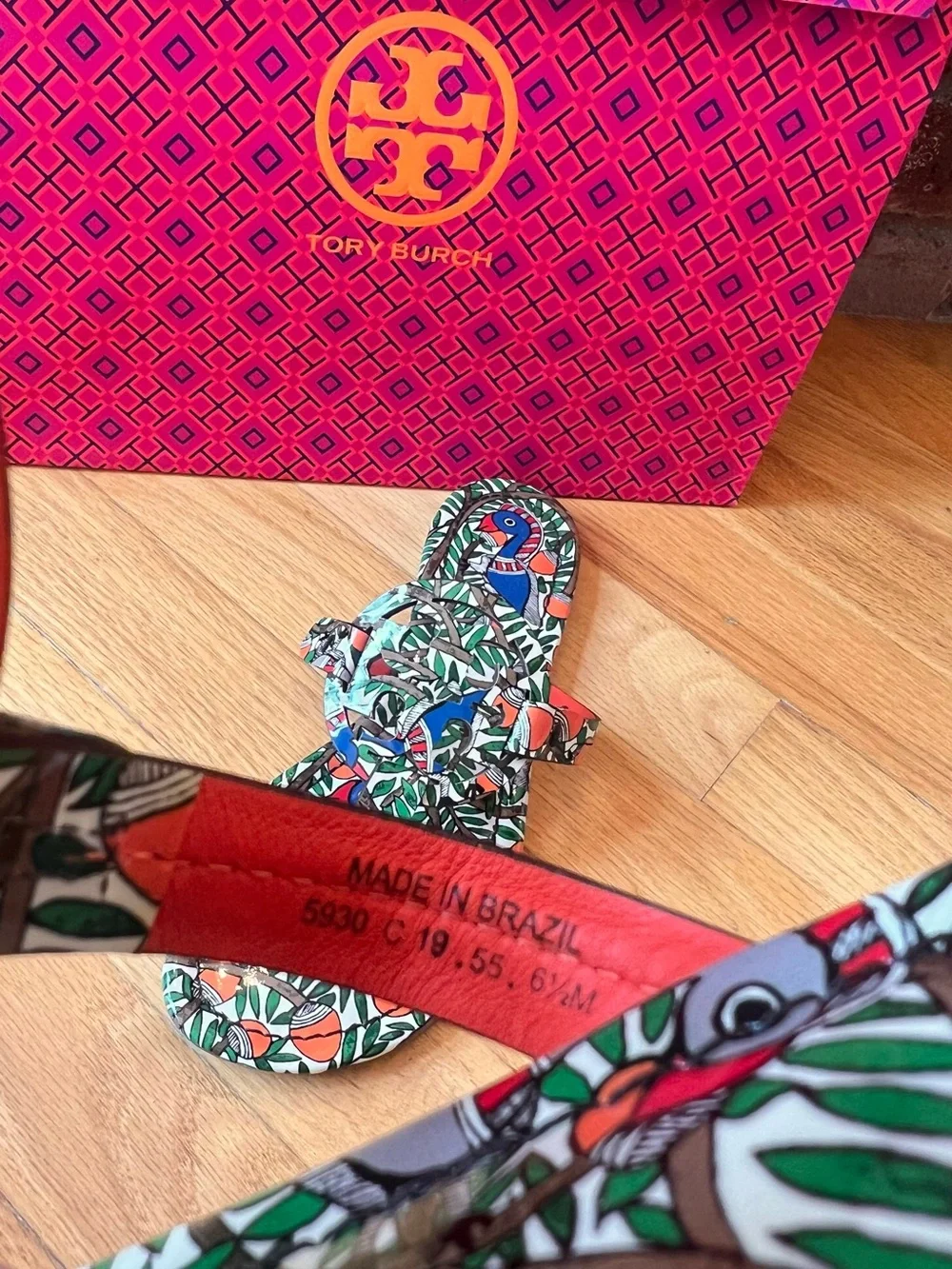 Tory Burch Orange Something Wild Printed Patent Leather Miller Sandals